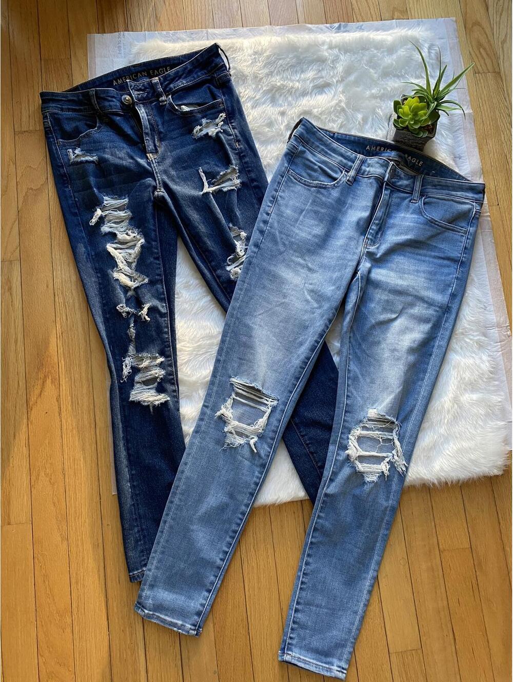American Eagle Women's Distressed Jeans - Medium and Light Wash Bundle